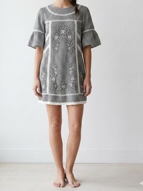 Free People Black & White Gingham Lace-Trim Top